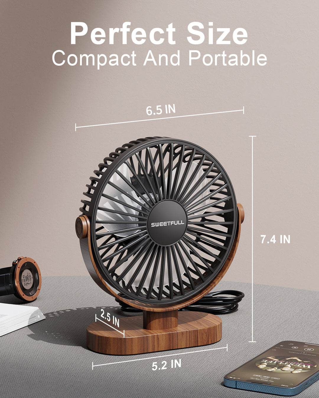 6.5 Inch USB Small Desk Fan for Home Office Car Outdoor Travel | Stornfield