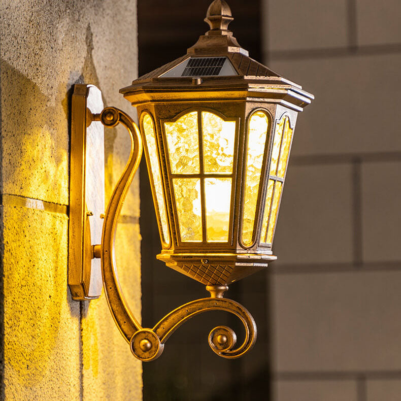 European Solar Outdoor Lantern Aluminum Glass Waterproof 1-Light Wall Sconce Lamp | Stornfield