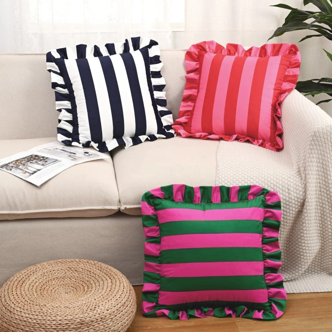 Stornfield | Retro Striped Ruffle Cushion Cover
