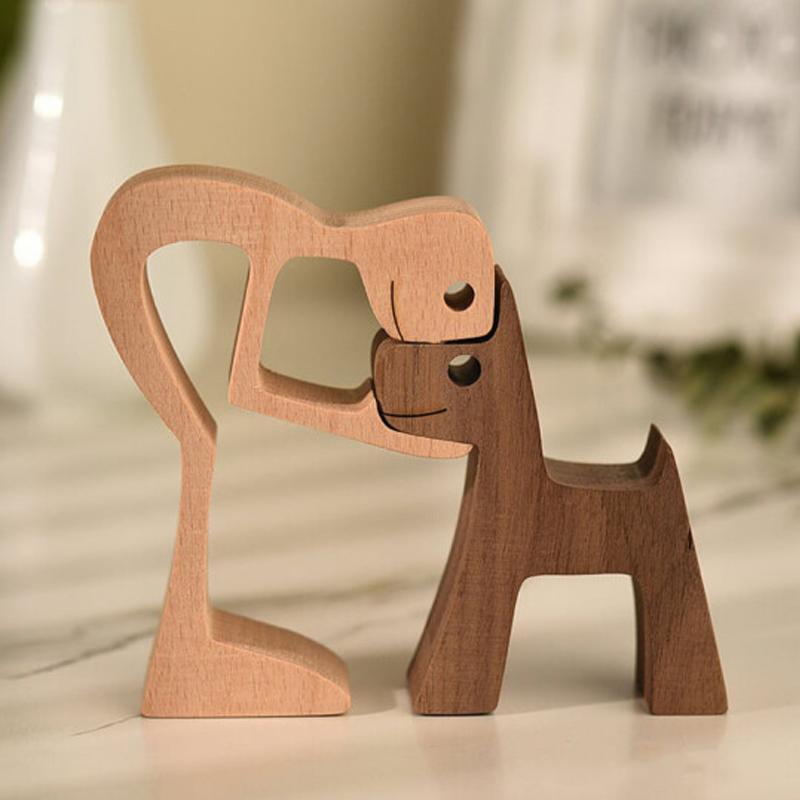 Pet Lover Gifts Wood Sculpture Family & Puppy Wooden Crafts Table Ornaments | Stornfield