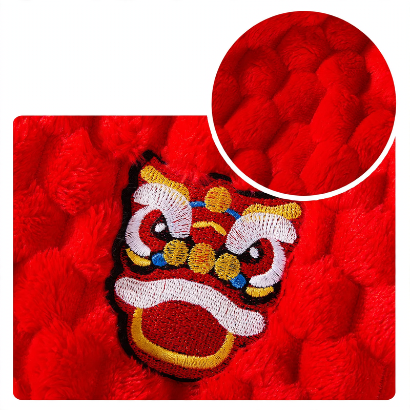Festive fleece dog coat with lion motif