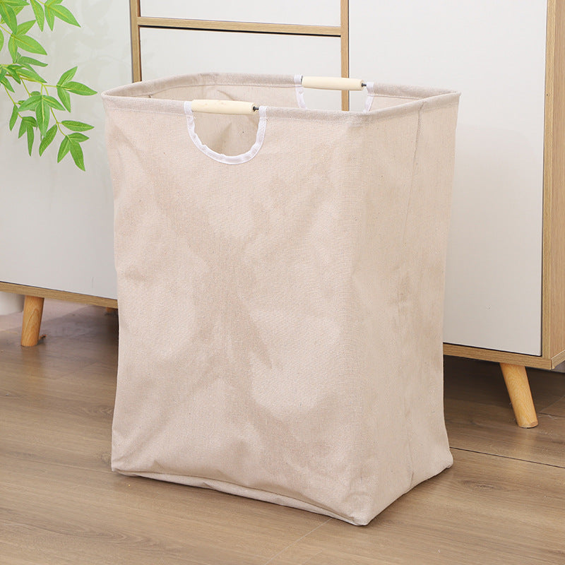 Collapsible laundry basket, cotton-linen, with wooden handles
