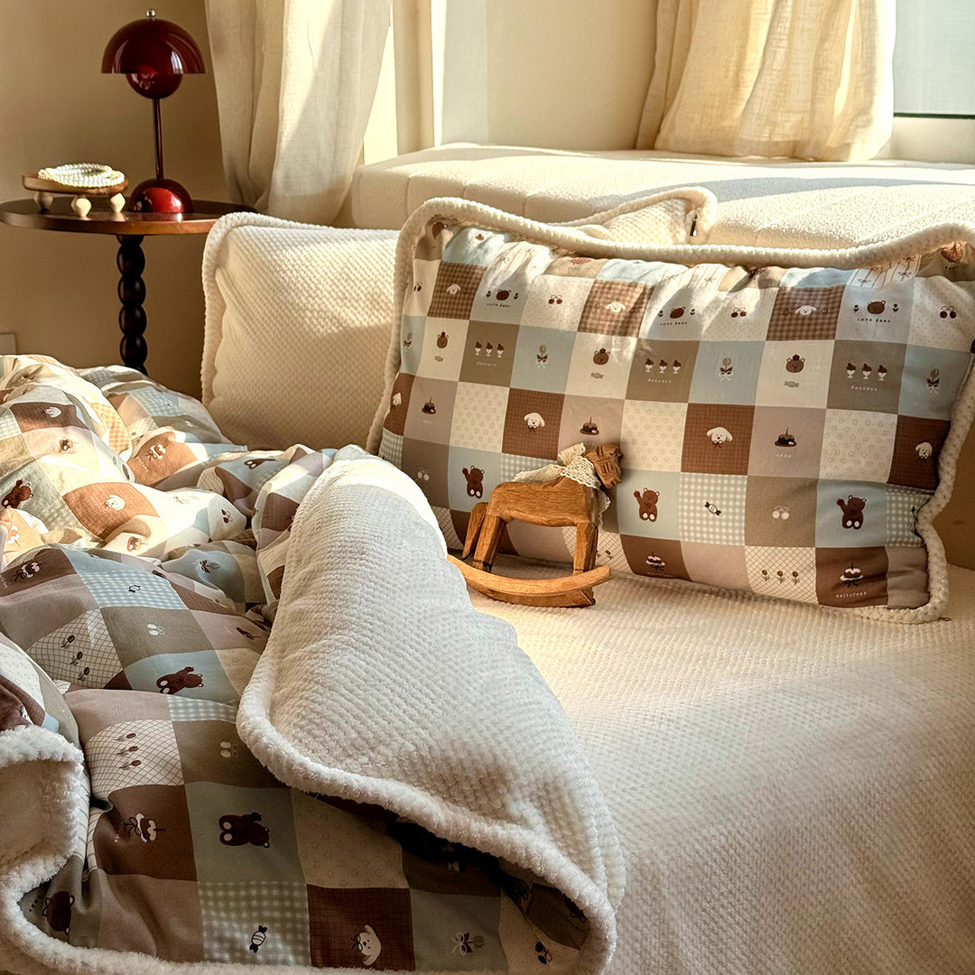 Winter bedding set, milk fiber fleece and cotton gauze
