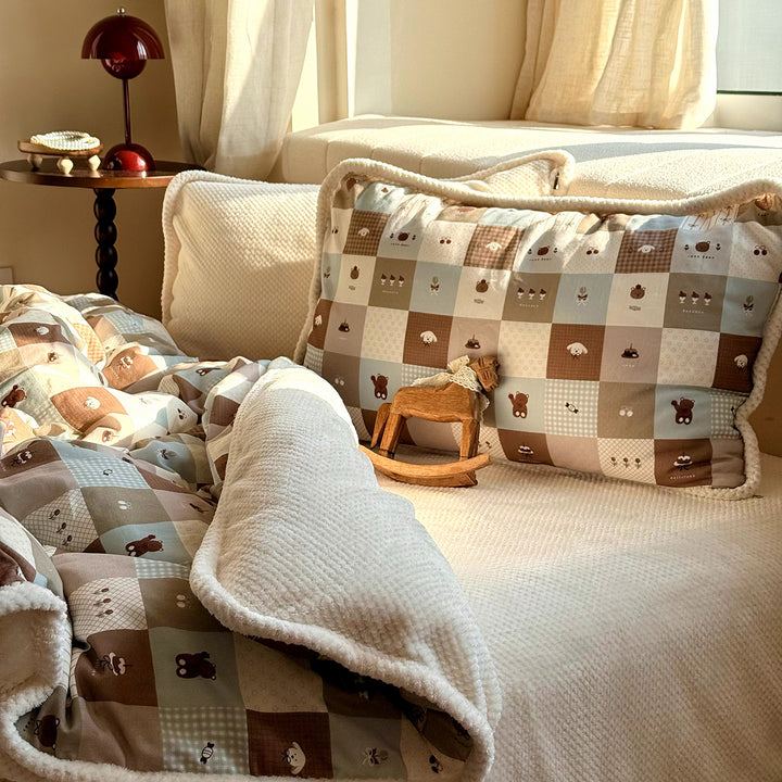 Winter bedding set, milk fiber fleece and cotton gauze
