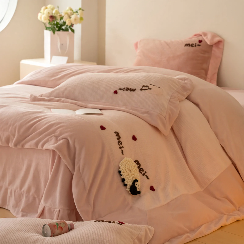 Milk fiber fleece bedding set, waffle texture, 4-piece