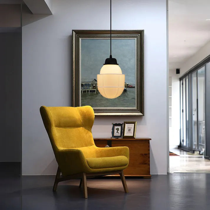 Vintage Geometric Hanging Lamp made of Matte Glass – Retro Pendant Light for Dining Room | Stornfield