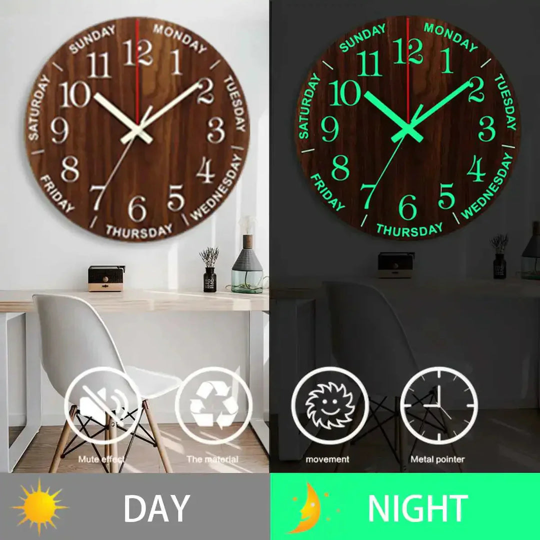 Stornfield | Glowtic Illuminating Wall Clock | Wooden Design | Silent | Night Light | Nordic Style | Gift Idea