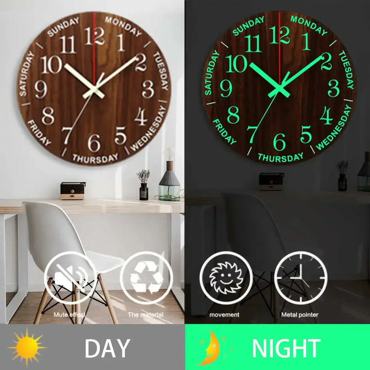 Stornfield | Glowtic Illuminating Wall Clock | Wooden Design | Silent | Night Light | Nordic Style | Gift Idea
