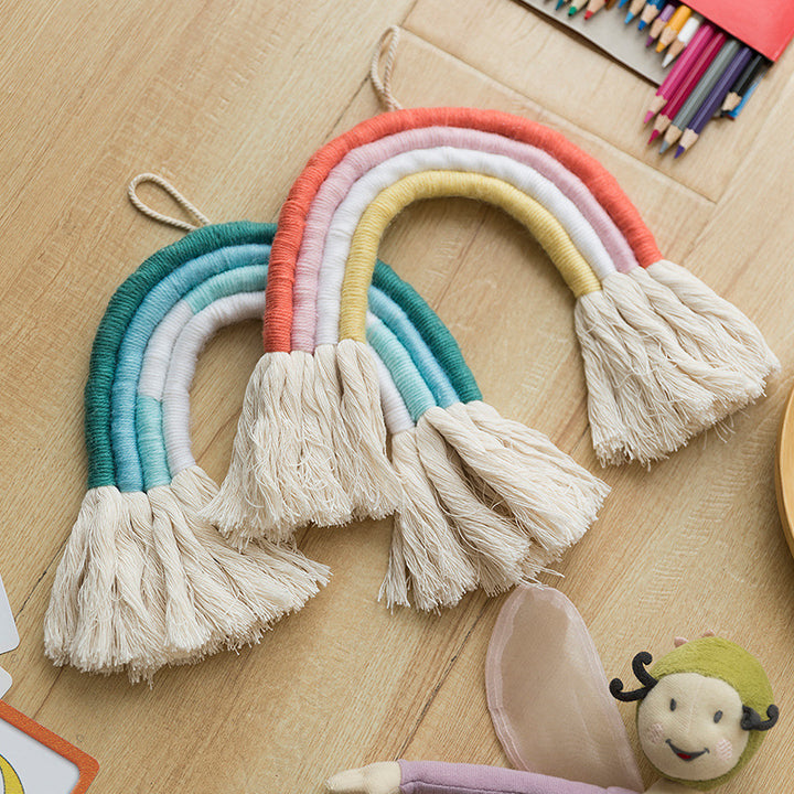Macrame wall hanging in rainbow shape, handcrafted cotton yarn decorative element Stornfield