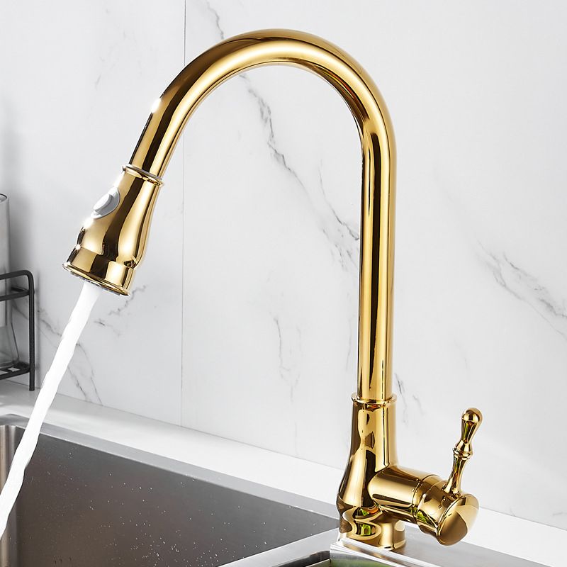 Stornfield | Brushed Gold High Arc Swivel Kitchen Faucet with Pull-Down Spray Head