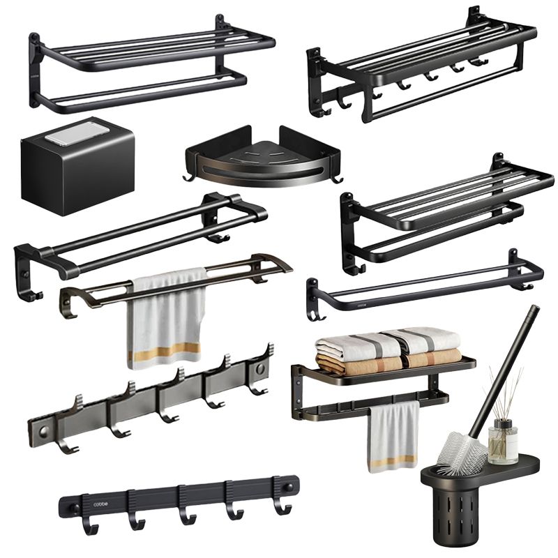 Stornfield | Contemporary bathroom accessory set with black finish and bath shelf/towel bar