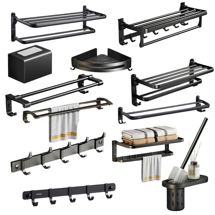 Stornfield | Contemporary bathroom accessory set with black finish and bath shelf/towel bar
