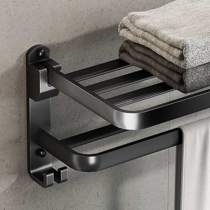 Stornfield | Contemporary bathroom accessory set with black finish and bath shelf/towel bar