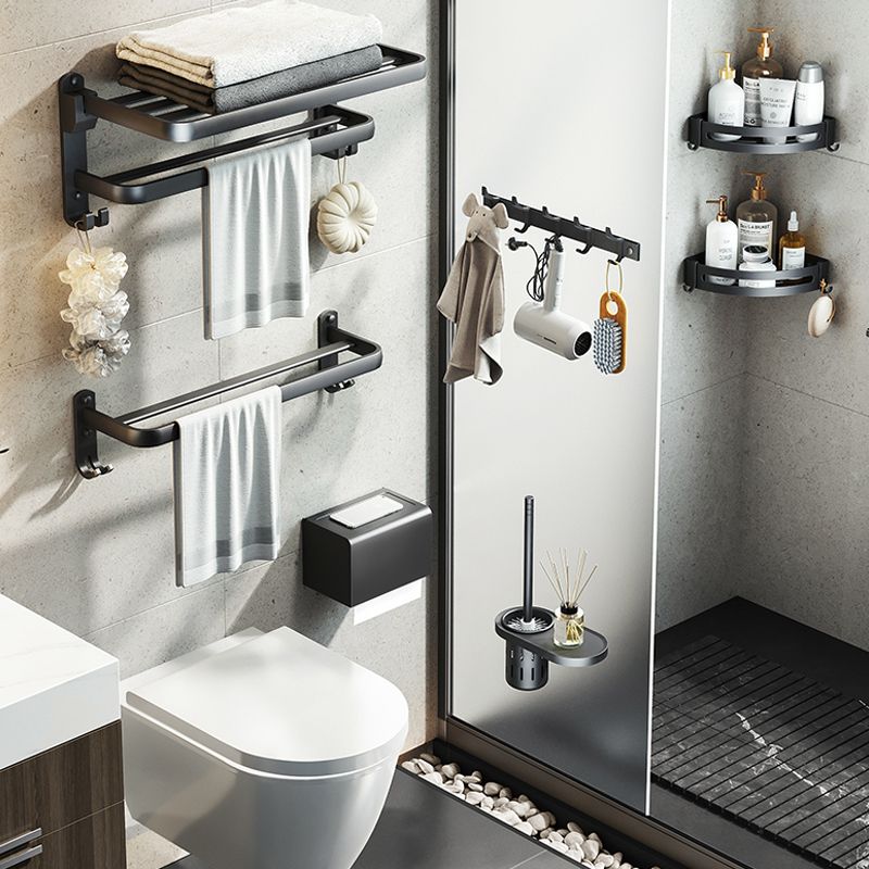 Stornfield | Contemporary bathroom accessory set with black finish and bath shelf/towel bar