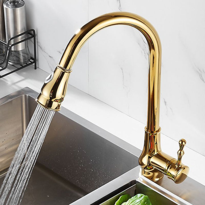 Stornfield | Brushed Gold High Arc Swivel Kitchen Faucet with Pull-Down Spray Head