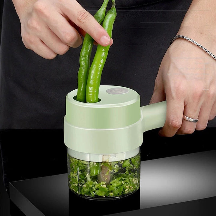 SnijGemak 4-in-1 Electric Vegetable Slicer – Rechargeable & With Collection Bin | Stornfield
