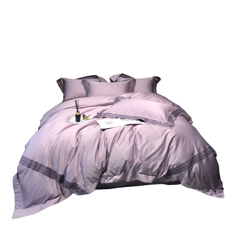 Hotel-Grade Silk-Feel Sateen Duvet Cover Set with Decorative Lace Border