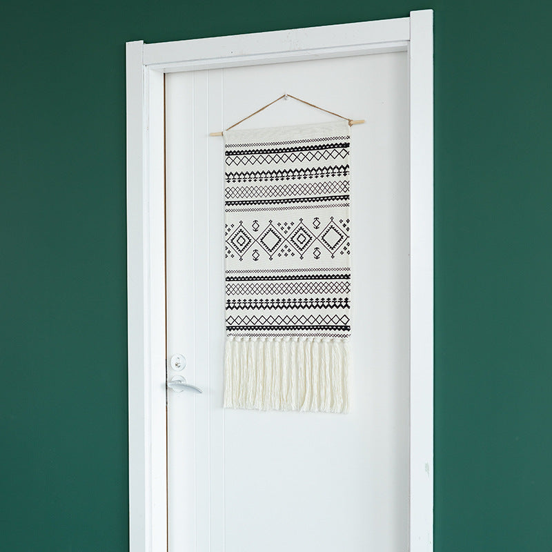 Boho-Ethno-Style tapestry set with fringes and wooden rod Stornfield