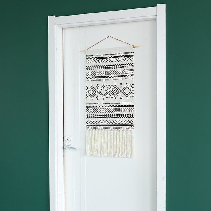 Boho-Ethno-Style tapestry set with fringes and wooden rod Stornfield