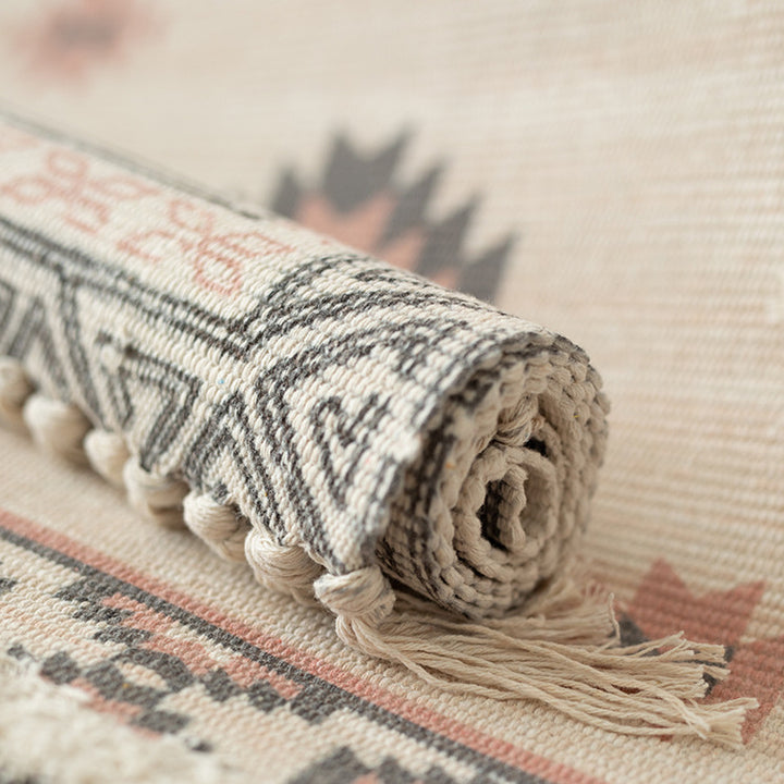 Flat-woven cotton runner in Kilim-Ethno design with fringes Stornfield