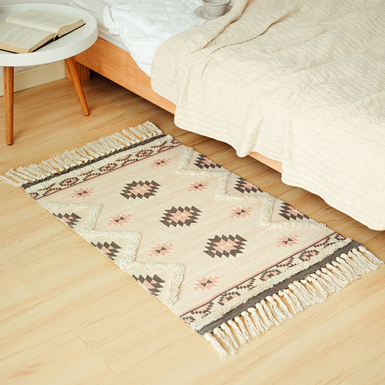 Flat-woven cotton runner in Kilim-Ethno design with fringes Stornfield