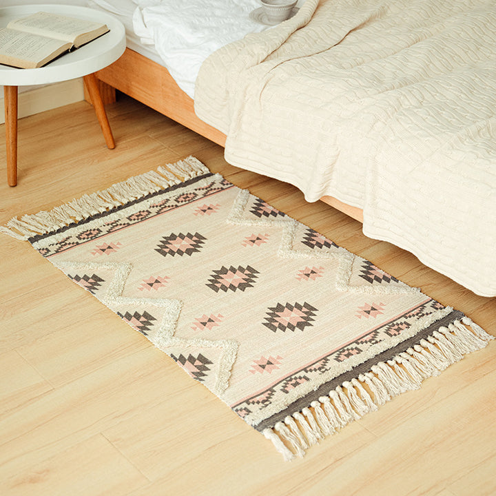Flat-woven cotton runner in Kilim-Ethno design with fringes Stornfield