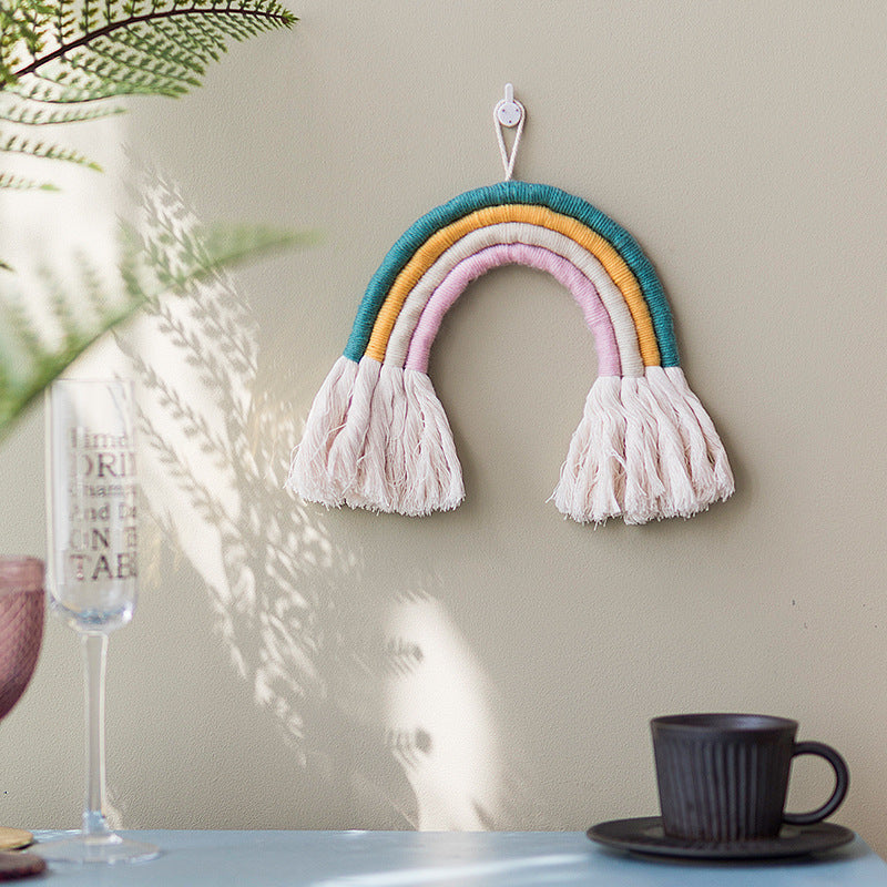 Macrame wall hanging in rainbow shape, handcrafted cotton yarn decorative element Stornfield