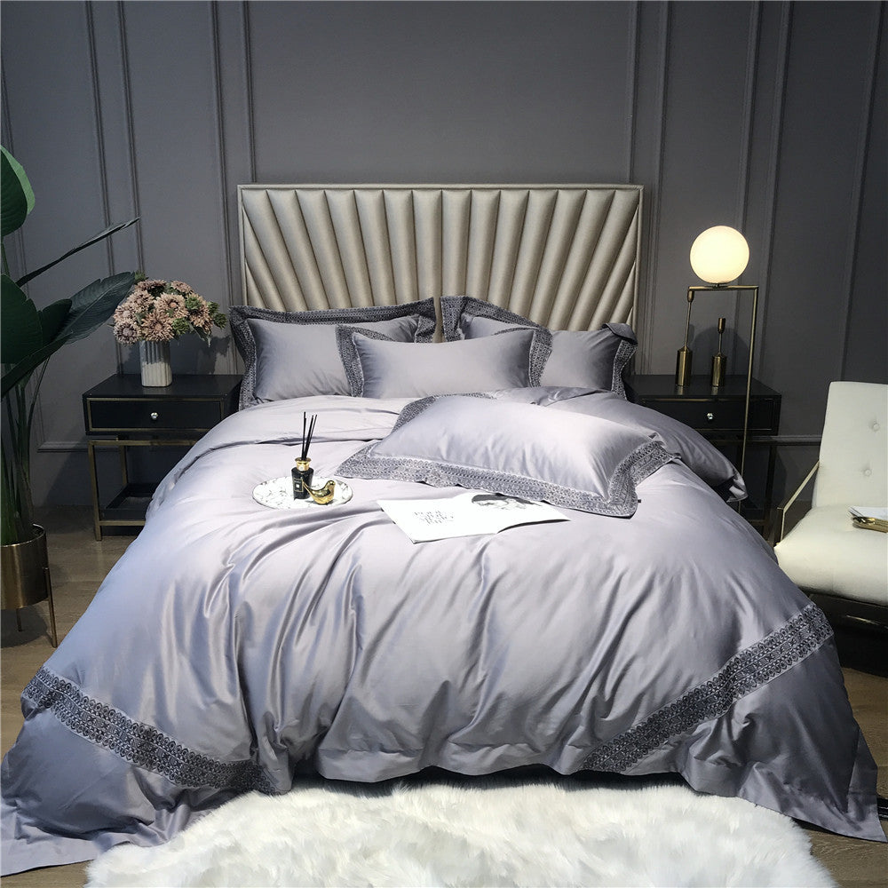 Hotel-Grade Silk-Feel Sateen Duvet Cover Set with Decorative Lace Border