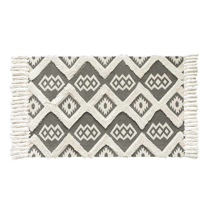 Flat-woven cotton runner in Kilim-Ethno design with fringes Stornfield