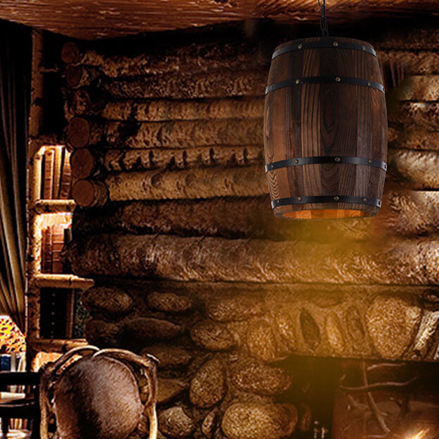 Stornfield | BarrelGlow Vintage Luster Pendant | Wooden Wine Barrel Design | 1-Light | Rustic Lighting