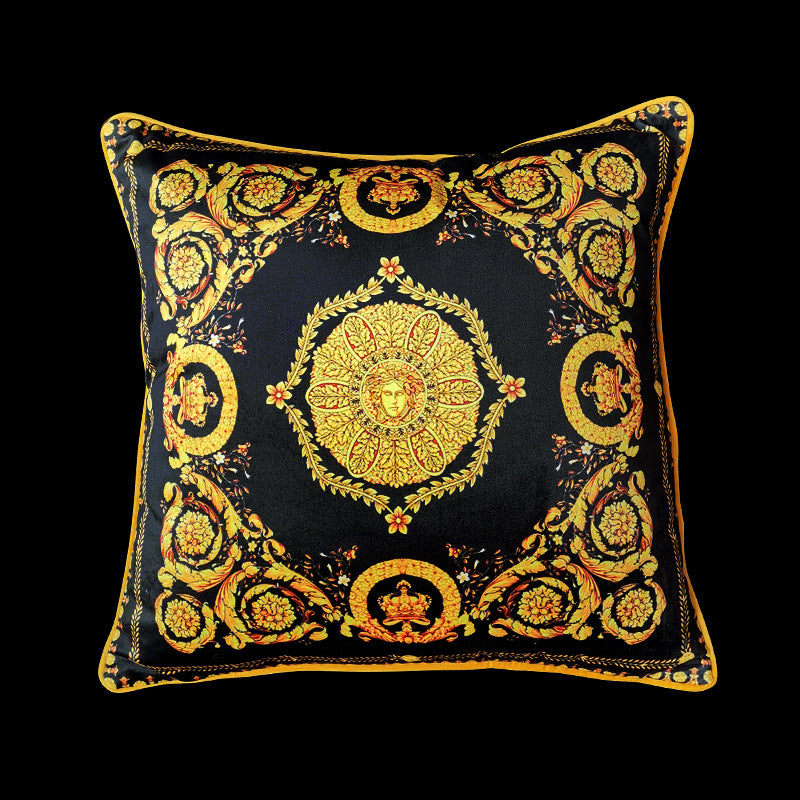 Vintage Equestrian Square Throw Pillow Cover with Piped Velvet Trim and Hidden Zipper