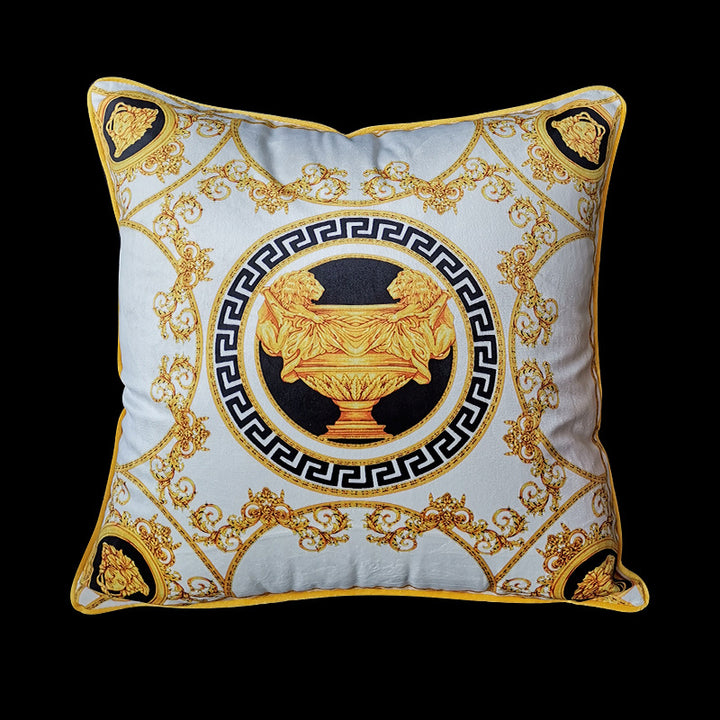 Vintage Equestrian Square Throw Pillow Cover with Piped Velvet Trim and Hidden Zipper