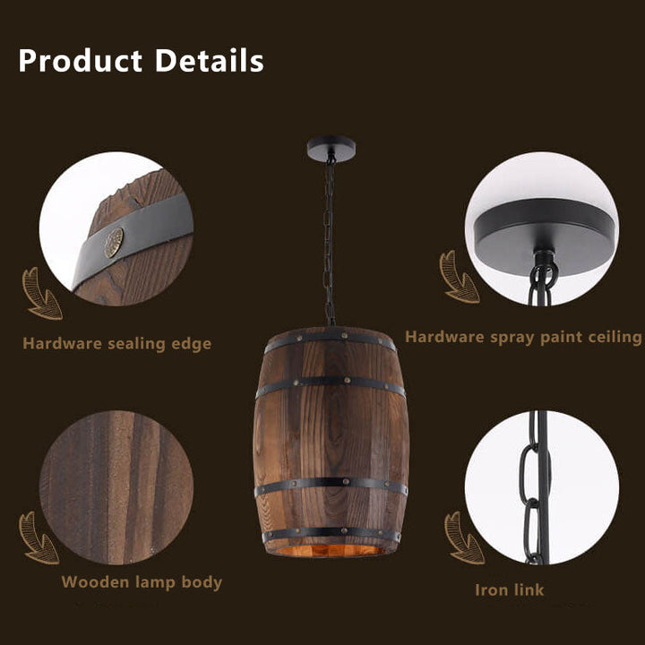 Stornfield | BarrelGlow Vintage Luster Pendant | Wooden Wine Barrel Design | 1-Light | Rustic Lighting