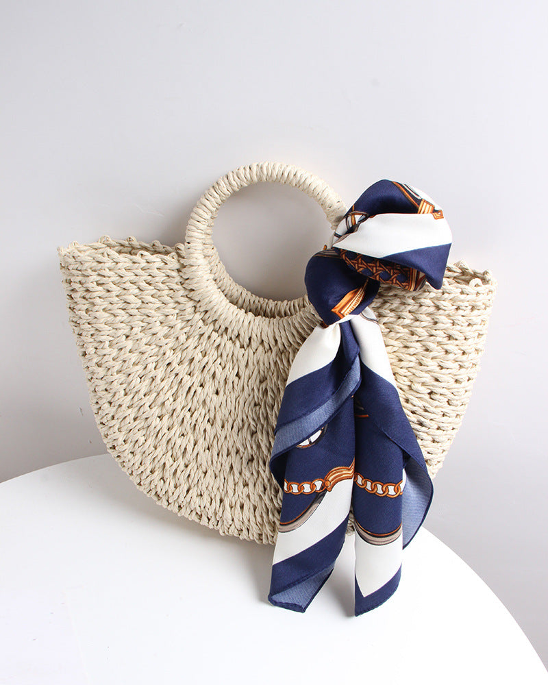 Braided basket bag with elegant silk scarf Stornfield