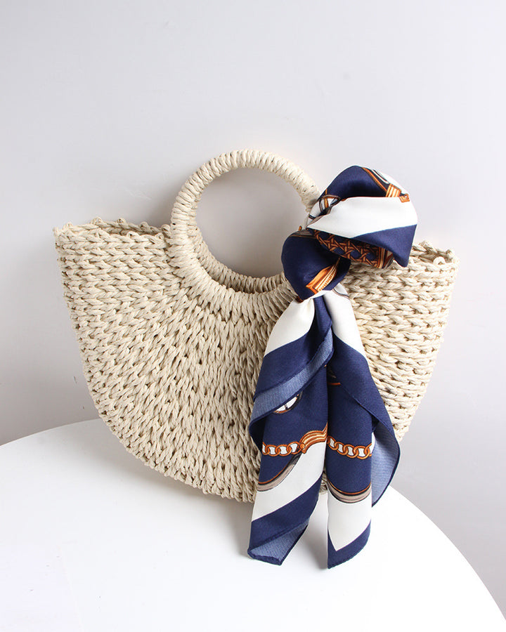 Braided basket bag with elegant silk scarf Stornfield