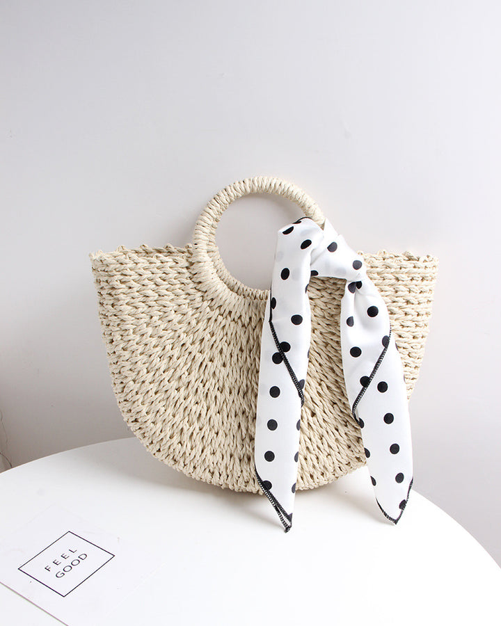 Braided basket bag with elegant silk scarf Stornfield