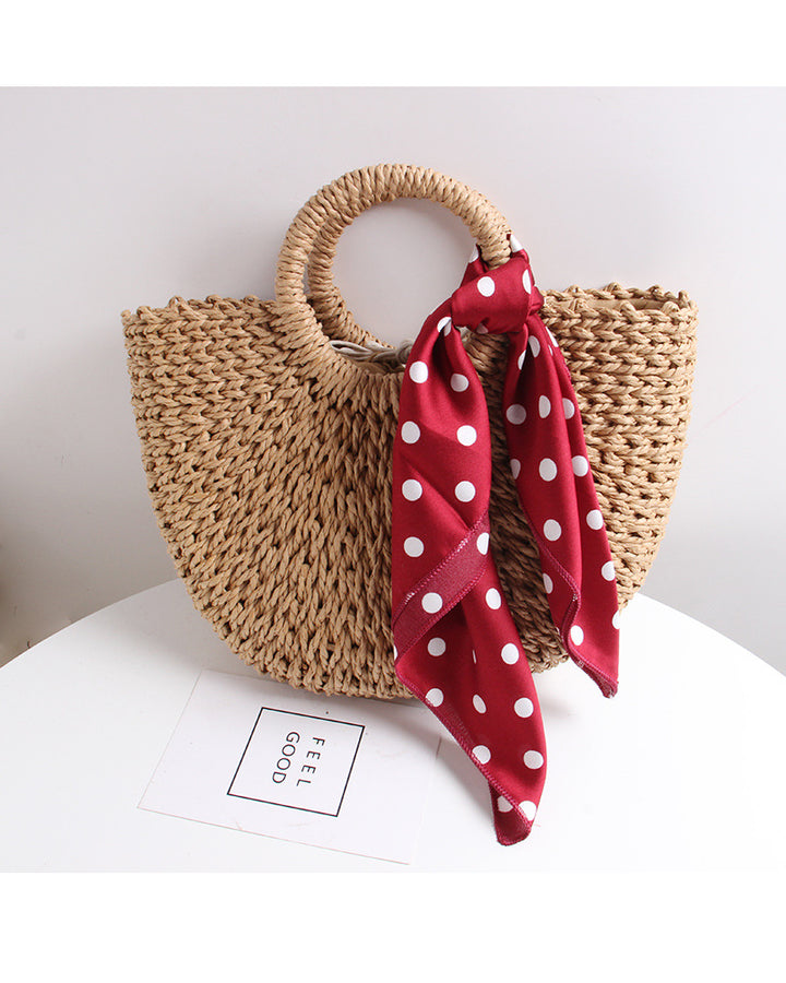 Braided basket bag with elegant silk scarf Stornfield