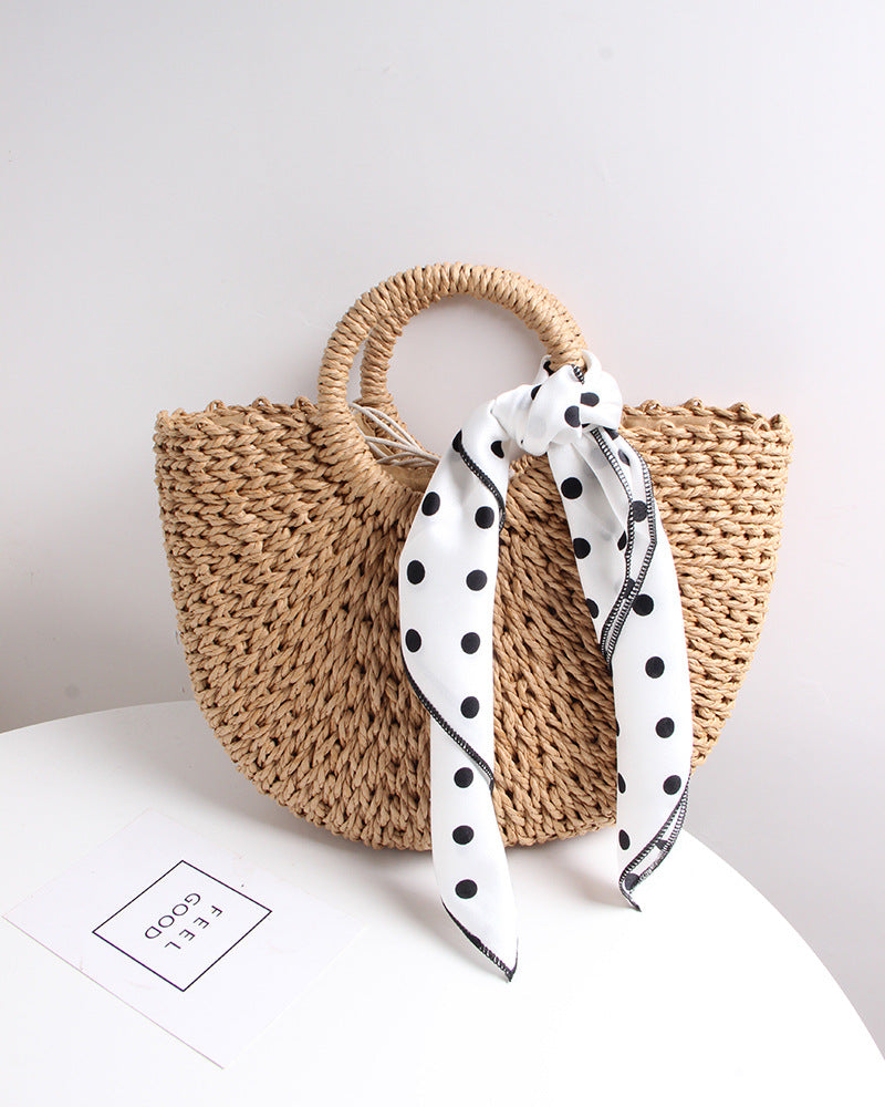 Braided basket bag with elegant silk scarf Stornfield