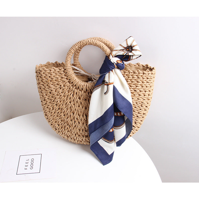 Braided basket bag with elegant silk scarf Stornfield