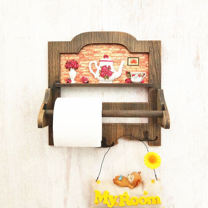 Rustic Wooden Wall Shelf with Hooks