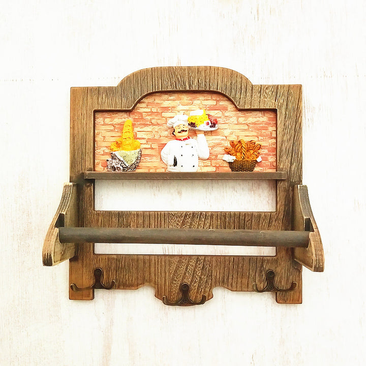 Rustic Wooden Wall Shelf with Hooks