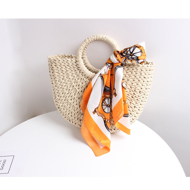 Braided basket bag with elegant silk scarf Stornfield