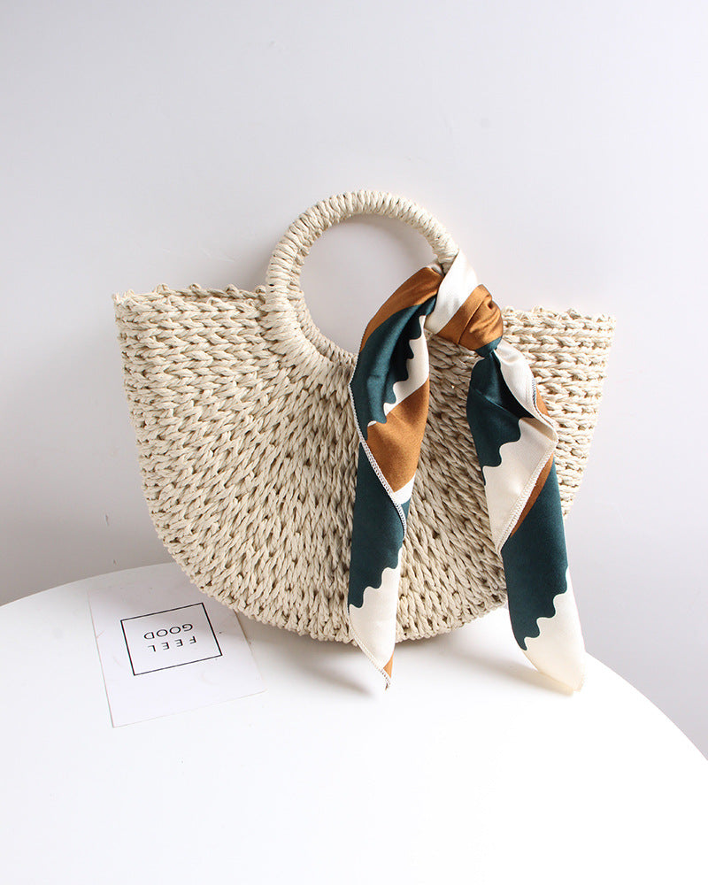 Braided basket bag with elegant silk scarf Stornfield