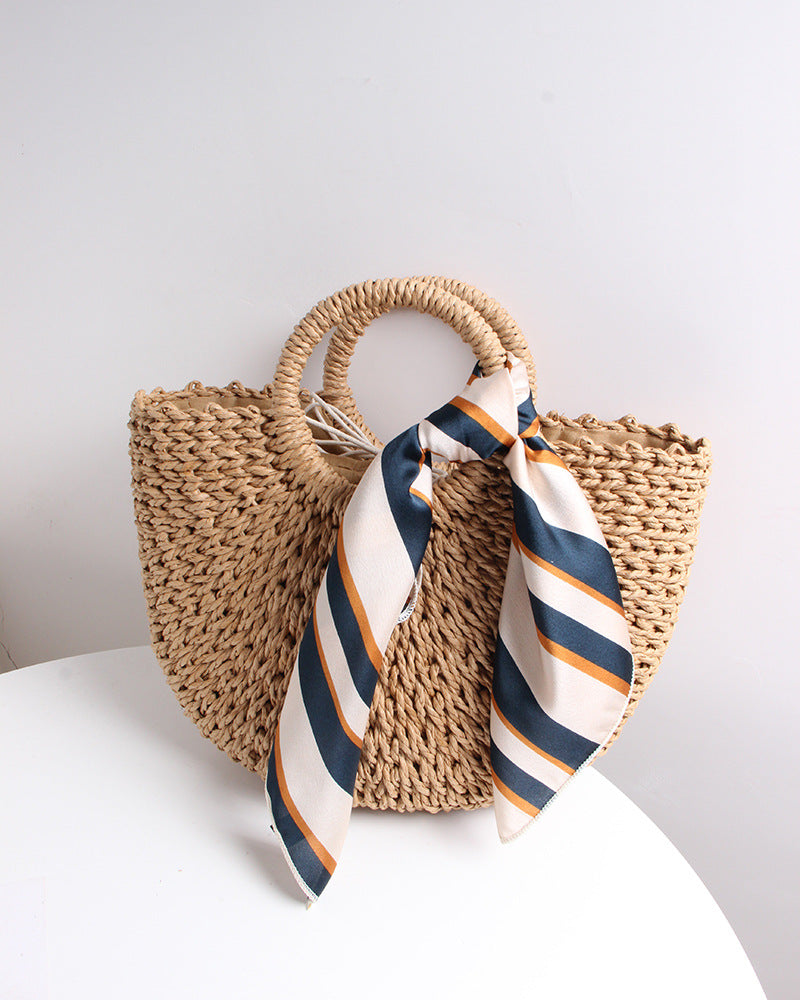 Braided basket bag with elegant silk scarf Stornfield