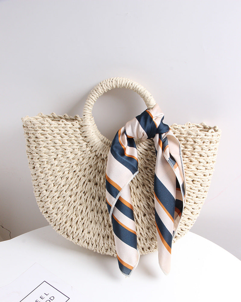 Braided basket bag with elegant silk scarf Stornfield