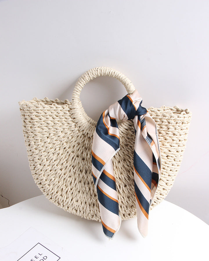 Braided basket bag with elegant silk scarf Stornfield