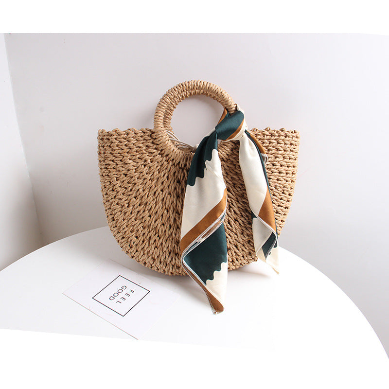 Braided basket bag with elegant silk scarf Stornfield