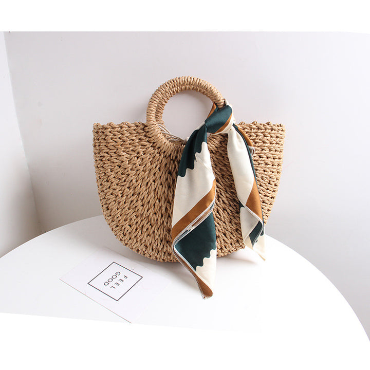 Braided basket bag with elegant silk scarf Stornfield