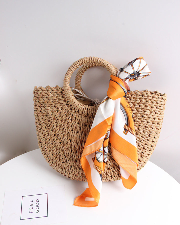 Braided basket bag with elegant silk scarf Stornfield