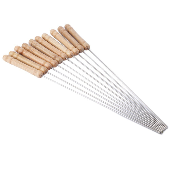 Stainless Steel BBQ Skewer Set with Dual Prong Blades and Ergonomic Wooden Handles Stornfield